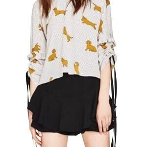 Zara Woman Dachshund Dog Print Polka Dot Top XS NWT